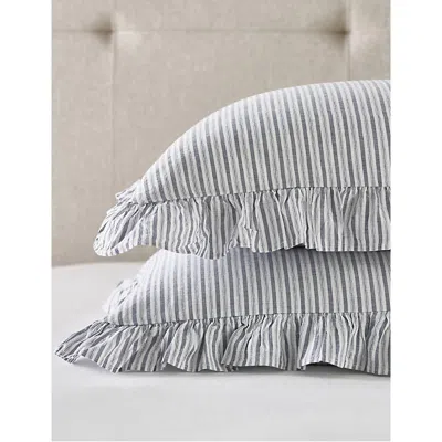 The White Company Dorit Striped Cotton Oxford Pillowcase White/blue