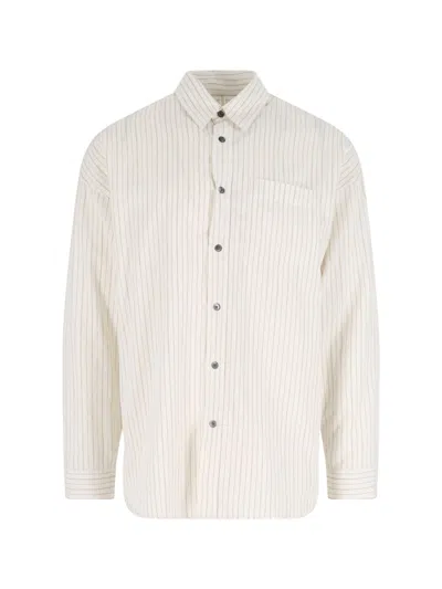 Sunflower Stable White Shirt With Classic Collar And All-over Striped Motif In Linen Blend Man In White