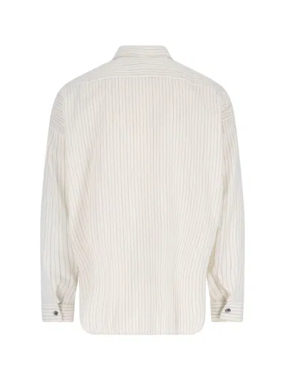 Sunflower Stable White Shirt With Classic Collar And All-over Striped Motif In Linen Blend Man In White