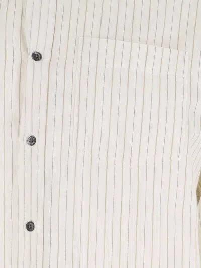 Sunflower Stable White Shirt With Classic Collar And All-over Striped Motif In Linen Blend Man In White