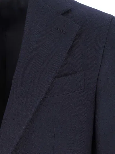 Caruso Tailored Black Herringbone Jacket With Notched Lapel In Black