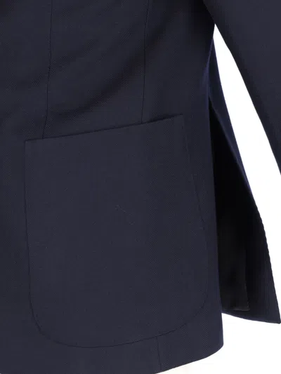 Caruso Tailored Black Herringbone Jacket With Notched Lapel In Black