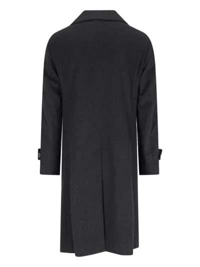 Caruso Double-breasted Grey Coat With Notched Lapel In Black