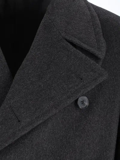 Caruso Double-breasted Grey Coat With Notched Lapel In Black