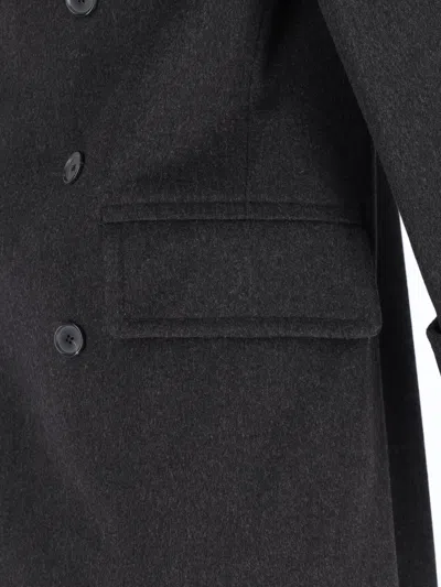 Caruso Double-breasted Grey Coat With Notched Lapel In Black