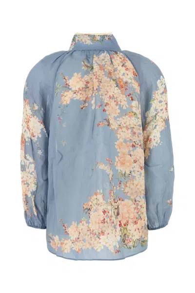 Zimmermann Womens Cascadian Billow Floral Woven Blouse Teal Blue Botanical In Multi