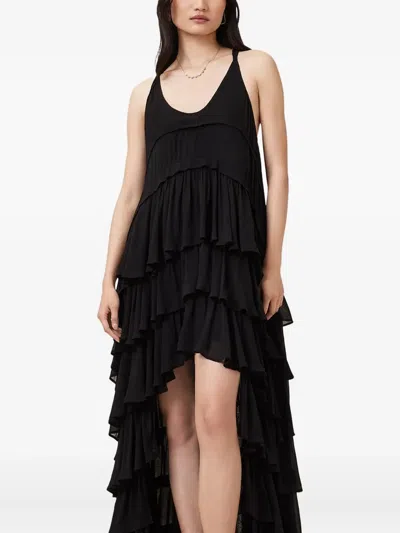 Allsaints Cavarly Tiered Ruffle Maxi Dress In Black