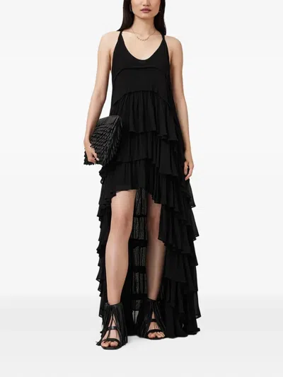 Allsaints Cavarly Tiered Ruffle Maxi Dress In Black