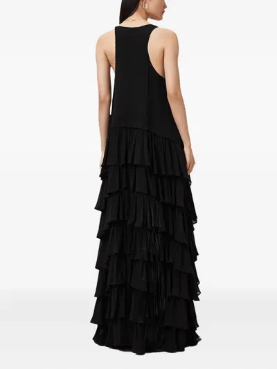 Allsaints Cavarly Tiered Ruffle Maxi Dress In Black