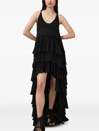 Allsaints Cavarly Tiered Ruffle Maxi Dress In Black