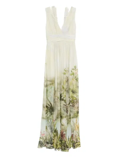 Elie Saab Printed Chiffon Long Dress In Neutral