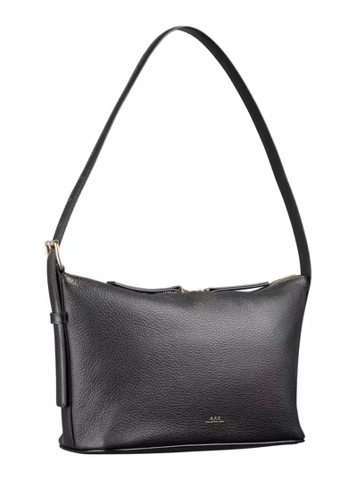 Apc A.p.c. 'vera' Black Shoulder Bag With Embossed Logo Lettering On The Front And Adjustable Shoulder S