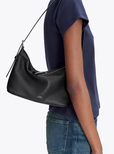 Apc A.p.c. 'vera' Black Shoulder Bag With Embossed Logo Lettering On The Front And Adjustable Shoulder S