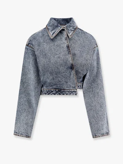 Alaïa Alaia Women Spiral Stone-washed Denim Jacket In Gray