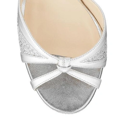 Shop Jimmy Choo Talia 120 Silver Glitter Fabric And Metallic Nappa Sandals