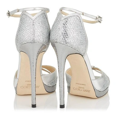 Shop Jimmy Choo Talia 120 Silver Glitter Fabric And Metallic Nappa Sandals