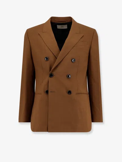 Ami Alexandre Mattiussi Ami Double-breasted Light Wool Twill Blazer In Brown