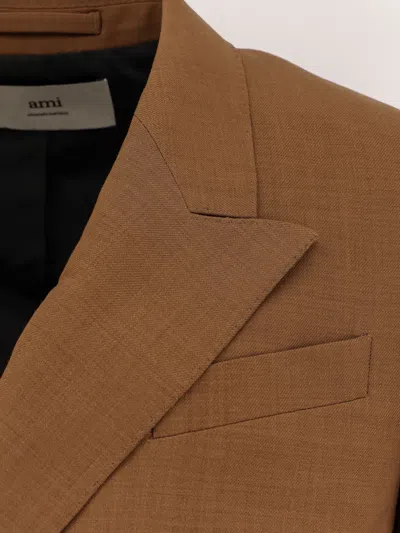 Ami Alexandre Mattiussi Ami Double-breasted Light Wool Twill Blazer In Brown