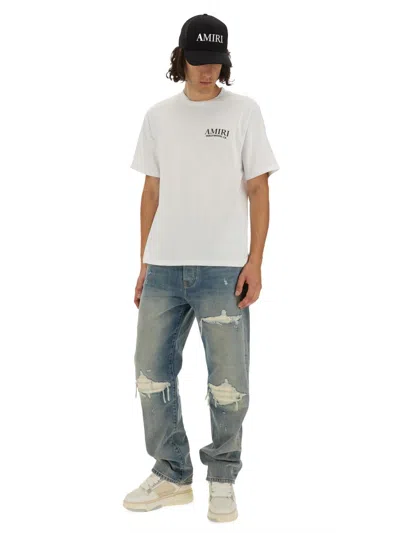Amiri Straight Leg Mid-rise Distressed Trousers In Gray