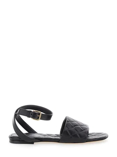 Bottega Veneta 'amy' Black Flat Sandals With Intreccio Motif In Leather Woman