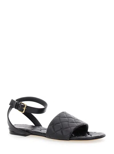 Bottega Veneta 'amy' Black Flat Sandals With Intreccio Motif In Leather Woman