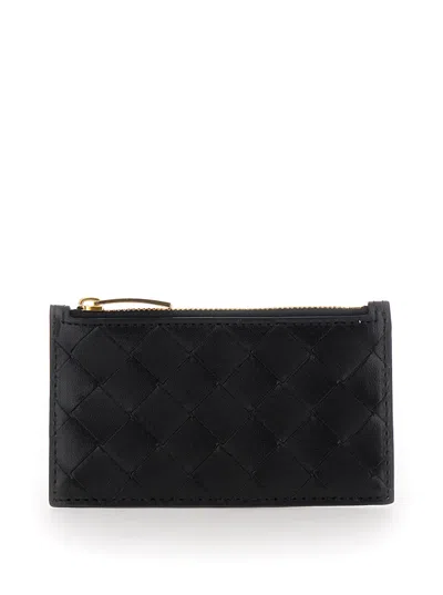 Bottega Veneta Women Black Cardwallet With Zip And Intrecciato Motif In Leather Woman