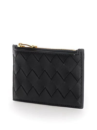 Bottega Veneta Women Black Cardwallet With Zip And Intrecciato Motif In Leather Woman