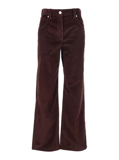 Brunello Cucinelli Bordeaux Corduroy Pants With Concealed Front Closure