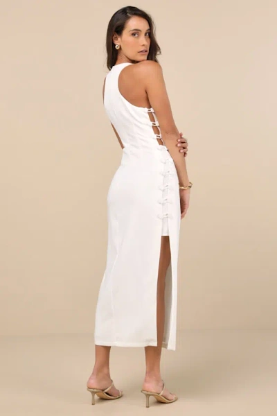 Lulus Masterfully Mod White Side Button Midi Dress In White