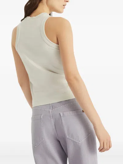 Brunello Cucinelli Stretch Cotton Jersey Top With Dazzling Net Embroidery In Neutral