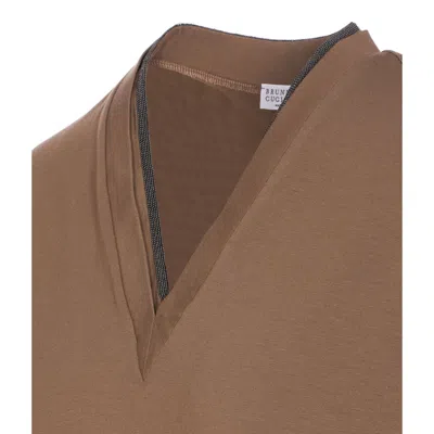 Brunello Cucinelli Rolled Cuffs V-neck Short Sleeve Top