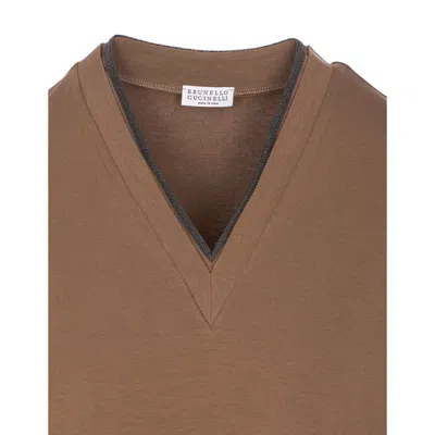 Brunello Cucinelli Rolled Cuffs V-neck Short Sleeve Top
