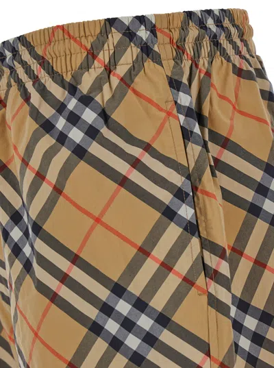 Burberry Beige Swim Trunks With Check Motif In Polyamide Man