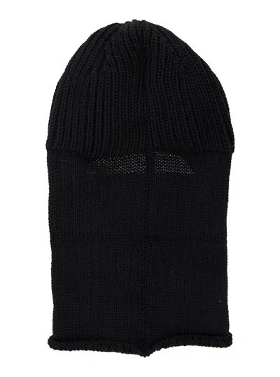 C.p. Company Black Knit Ski Mask With Logo Detail On The Front In Wool Man