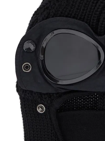 C.p. Company Black Knit Ski Mask With Logo Detail On The Front In Wool Man