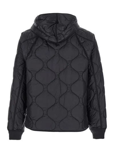 C.p. Company Black Jacket With Fixed Hood And Logo Plaque On The Sleeve In Black