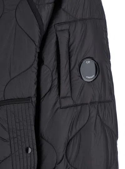 C.p. Company Black Jacket With Fixed Hood And Logo Plaque On The Sleeve In Black
