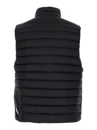 C.p. Company Men Black Vest With Mock Neck And Logo Plaque On The Side In Tech Fabric Man In Black