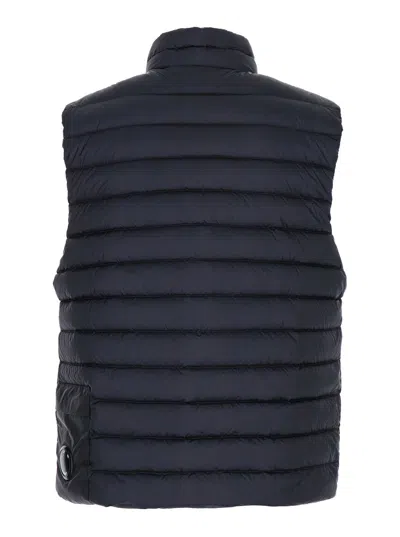 C.p. Company Men Blue Vest With Mock Neck And Logo Plaque On The Side In Tech Fabric Man In Blue