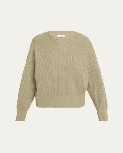 Brunello Cucinelli Sparkling Cashmere Winter Vanise Crewneck Sweater In Neutral