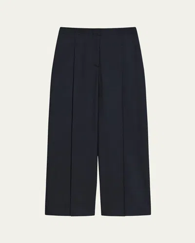 Theory City Pleated High Waist Wide Leg Pants In Blue