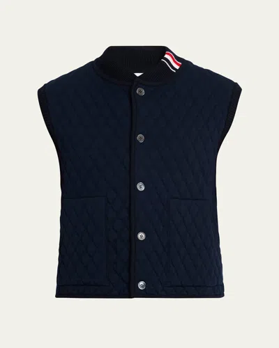 Thom Browne Men's Wool Quilted Knit Vest In Blue