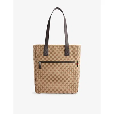 Gucci Mens B.ebony/cocoa/vrv Gg-monogram Medium Canvas Tote Bag