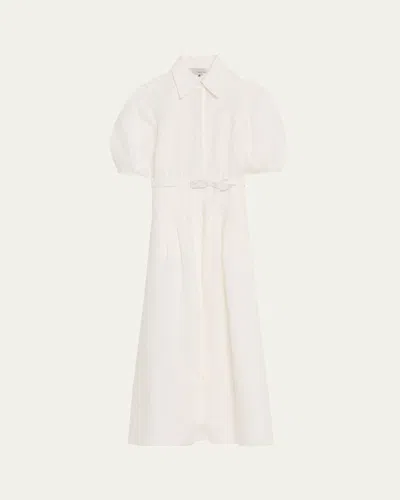 Gabriela Hearst Maude Pleated Midi Shirtdress In White Aloe Linen In White