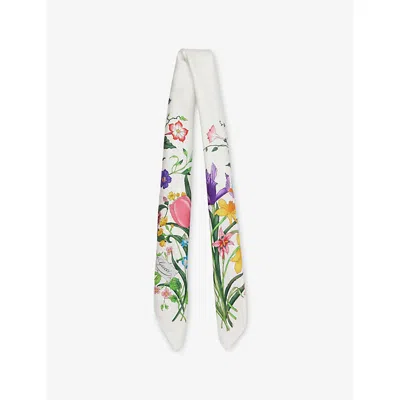 Gucci Womens White/multicolor Fly Flora Silk Scarf