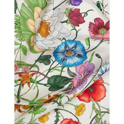 Gucci Womens White/multicolor Fly Flora Silk Scarf