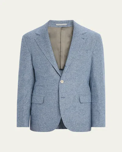 Brunello Cucinelli Men's Micro-check Houndstooth Sport Coat In Blue