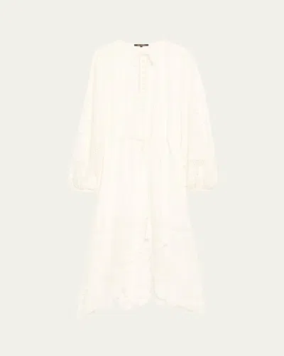Kobi Halperin Yelle Pintuck Lace-inset Linen Midi Dress