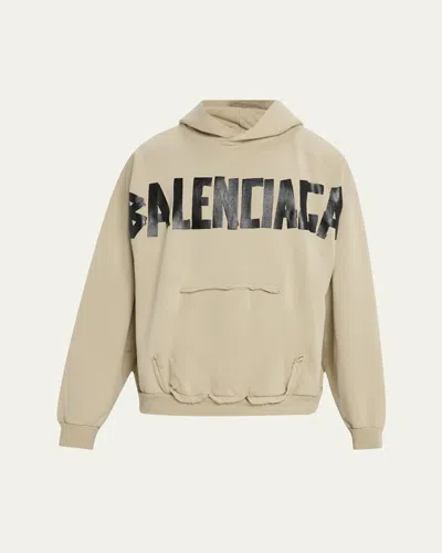 Balenciaga Tape Type Ripped Pocket Large Fit Fleece Hoodie In Neutral