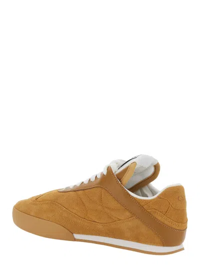 Chloé Women 'kick' Beige Low Top Sneakers With Logo Patch On The Tongue In Suede Woman In Brown